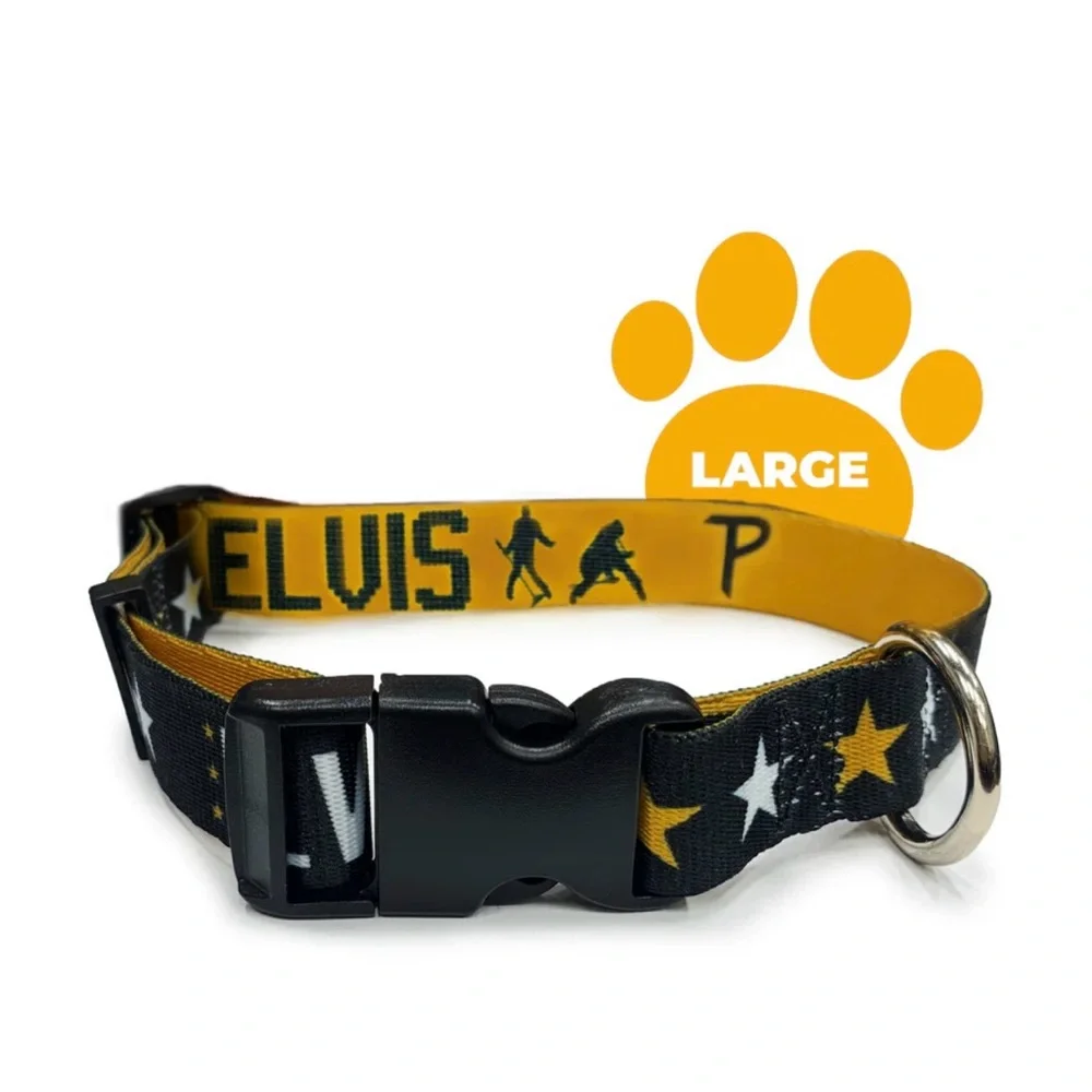 Elvis Dog Collar Gold and Black Size Large New